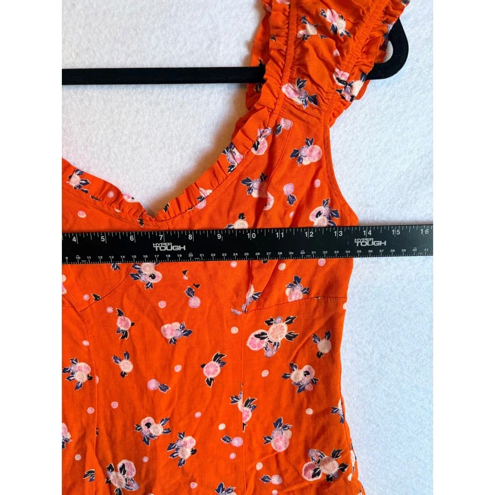 Free People Like A Lady‎ Orange Floral Ruffle Cap Sleeve Tie Back Mini Dress XS